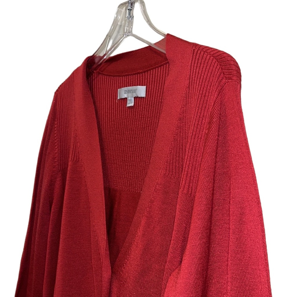 AVENUE Long Red Cardigan Sweater~Elbow Sleeves~sz 18/20